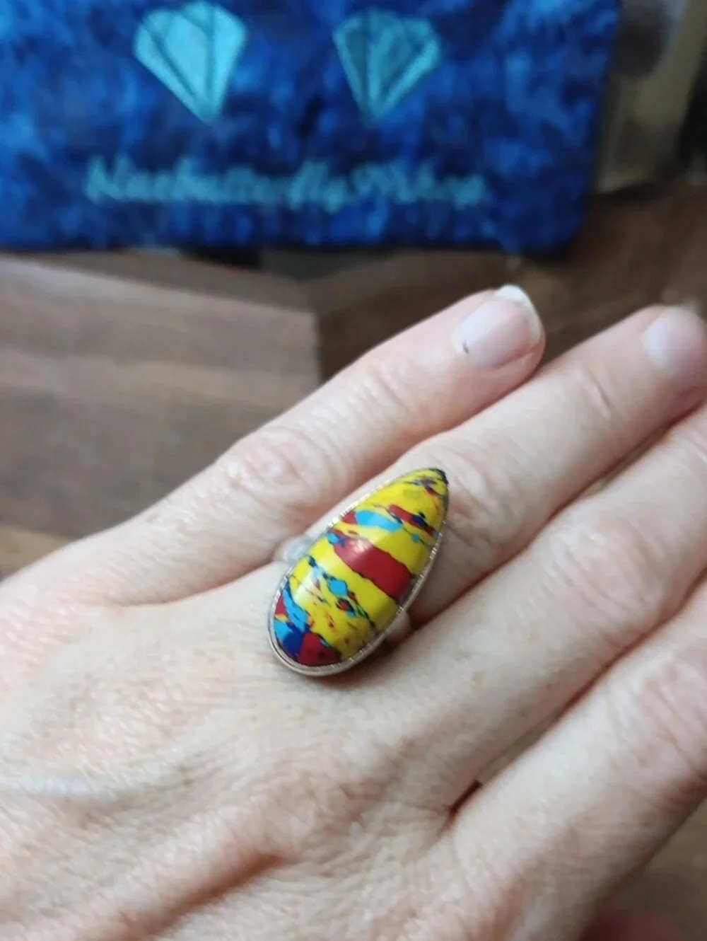 Colorful Teardrop Multicolor Statement Ring - Yellow, Red & Blue